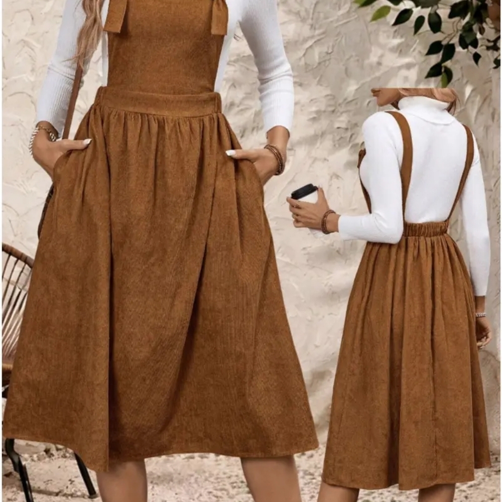 Elegant Brown Pinafore Dress